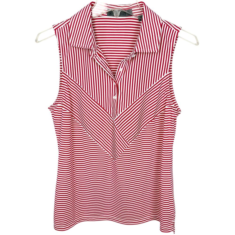 G/Fore Chevron Feeder Stripe Tech Pique Sleeveless Golf Polo Red Size Medium